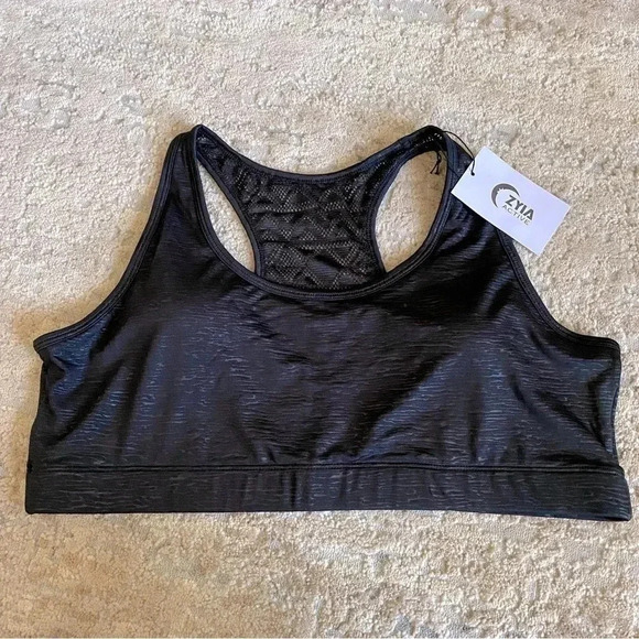 Zyia NWT Heathered Black Bomber Sports Bra Mesh Lace Back: XXXL